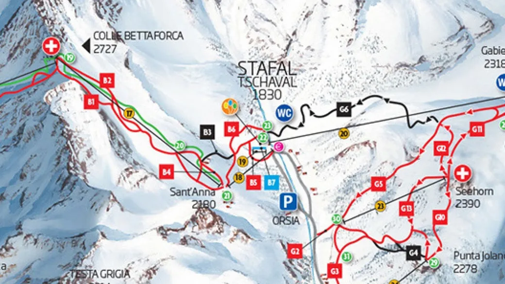 Mappa delle piste da sci della zona di Stafal con tracciati e impianti di risalita