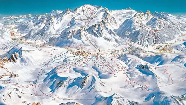 Mappa panoramica del comprensorio sciistico con piste e impianti di risalita